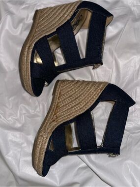 GBG Los Angeles Navy Espadrille Wedge Sandals